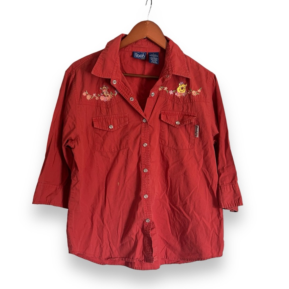 [Disney] Orange Pooh Embroidered Snap Top